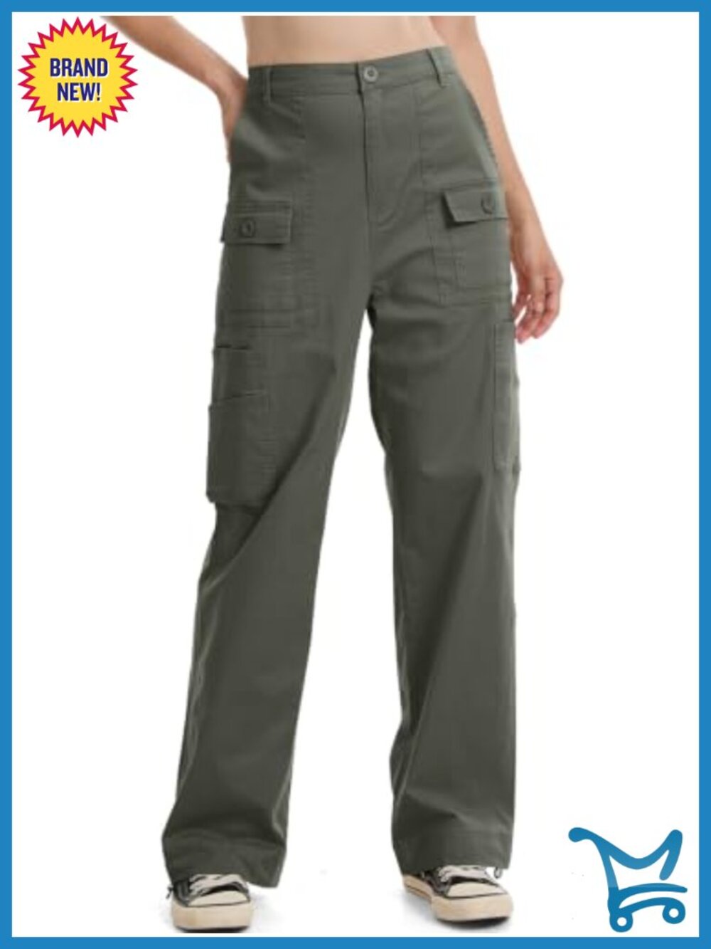 Women High Waisted Cargo Pants Stretchy Cotton Wide Leg Utility 8 Pockets